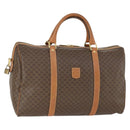 CELINE Macadam Canvas Boston Bag PVC Leather Brown Gold Auth 164941-1