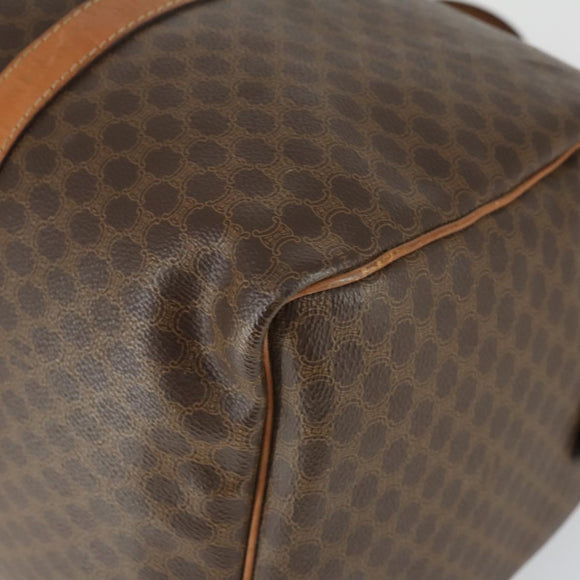 CELINE Macadam Canvas Boston Bag PVC Leather Brown Gold Auth 164941