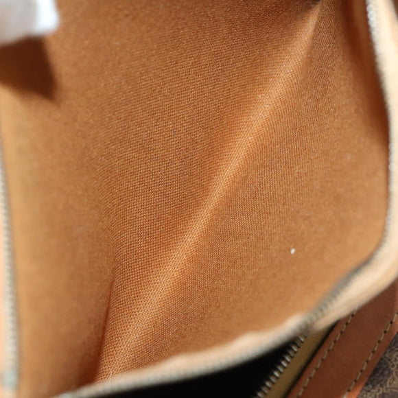 CELINE Macadam Canvas Boston Bag PVC Leather Brown Gold Auth 164941