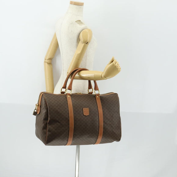 CELINE Macadam Canvas Boston Bag PVC Leather Brown Gold Auth 164941