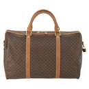 CELINE Macadam Canvas Boston Bag PVC Leather Brown Gold Auth 164941-3