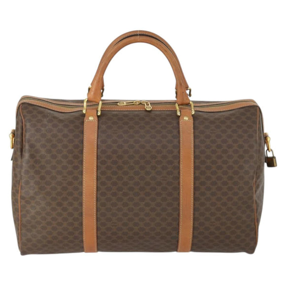CELINE Macadam Canvas Boston Bag PVC Leather Brown Gold Auth 164941
