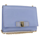 Salvatore Ferragamo Vala Chain Shoulder Bag Leather Blue Gold Auth 164943-1