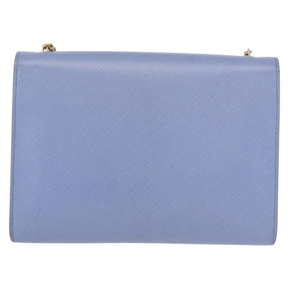 Salvatore Ferragamo Vala Chain Shoulder Bag Leather Blue Gold Auth 164943