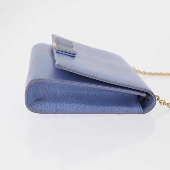 Salvatore Ferragamo Vala Chain Shoulder Bag Leather Blue Gold Auth 164943