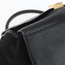 CELINE Trapeze Hand Bag Leather Suede Black Gold Auth 164944-15
