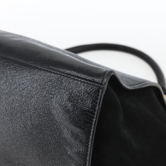 CELINE Trapeze Handtas Leer Suède Zwart Goud Authentiek 164944