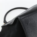 CELINE Trapeze Handtas Leer Suède Zwart Goud Authentiek 164944-17