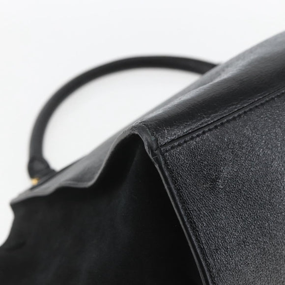 CELINE Trapeze Handtas Leer Suède Zwart Goud Authentiek 164944