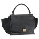 CELINE Trapeze Handtas Leer Suède Zwart Goud Authentiek 164944-1