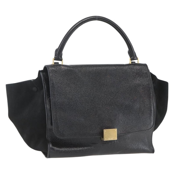 CELINE Trapeze Handtas Leer Suède Zwart Goud Authentiek 164944