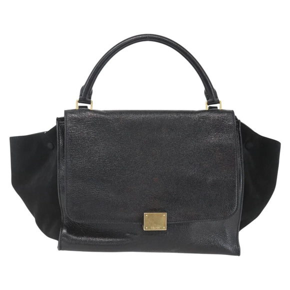 CELINE Trapeze Hand Bag Leather Suede Black Gold Auth 164944