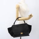 CELINE Trapeze Handtas Leer Suède Zwart Goud Authentiek 164944-23