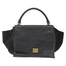 CELINE Trapeze Handtas Leer Suède Zwart Goud Authentiek 164944-13