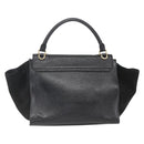 CELINE Trapeze Handtas Leer Suède Zwart Goud Authentiek 164944-2