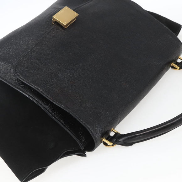 CELINE Trapeze Handtas Leer Suède Zwart Goud Authentiek 164944