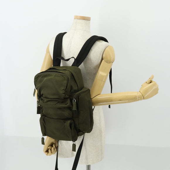PRADA Backpack Nylon Khaki Silver Auth 164947