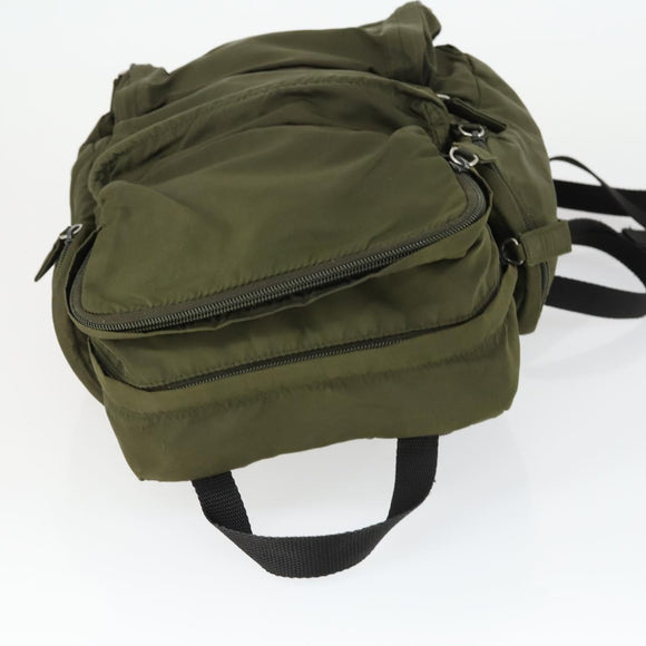 PRADA Backpack Nylon Khaki Silver Auth 164947