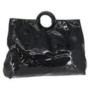 CELINE Circle Hand Bag Patent leather Black Silver Auth 164952-1