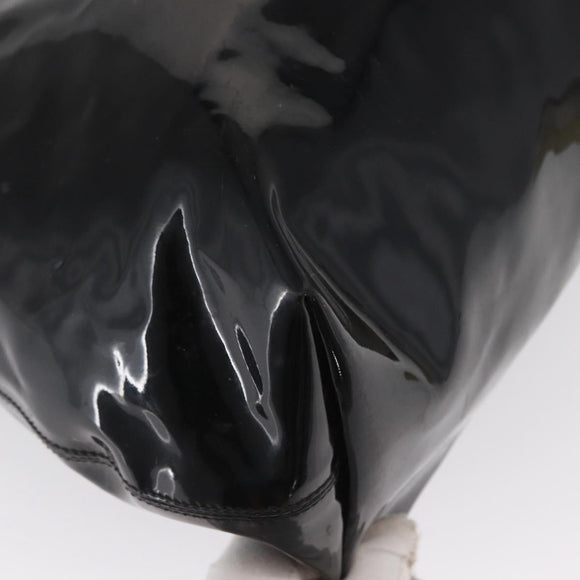 CELINE Circle Hand Bag Patent leather Black Silver Auth 164952