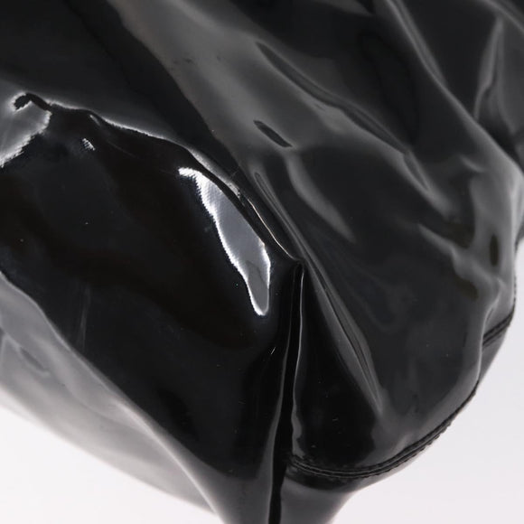 CELINE Circle Hand Bag Patent leather Black Silver Auth 164952
