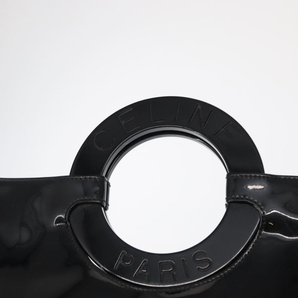 CELINE Circle Hand Bag Patent leather Black Silver Auth 164952