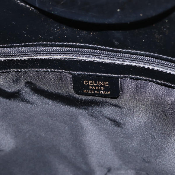 CELINE Circle Hand Bag Patent leather Black Silver Auth 164952