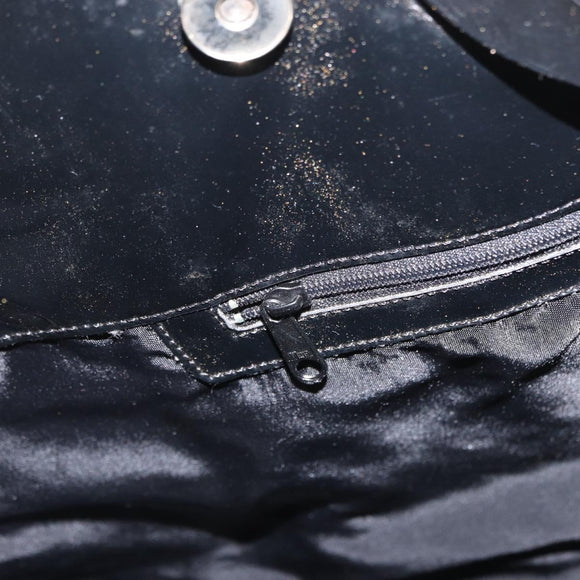 CELINE Circle Hand Bag Patent leather Black Silver Auth 164952