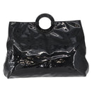 CELINE Circle Hand Bag Patent leather Black Silver Auth 164952-13