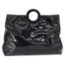 CELINE Circle Hand Bag Patent leather Black Silver Auth 164952-2