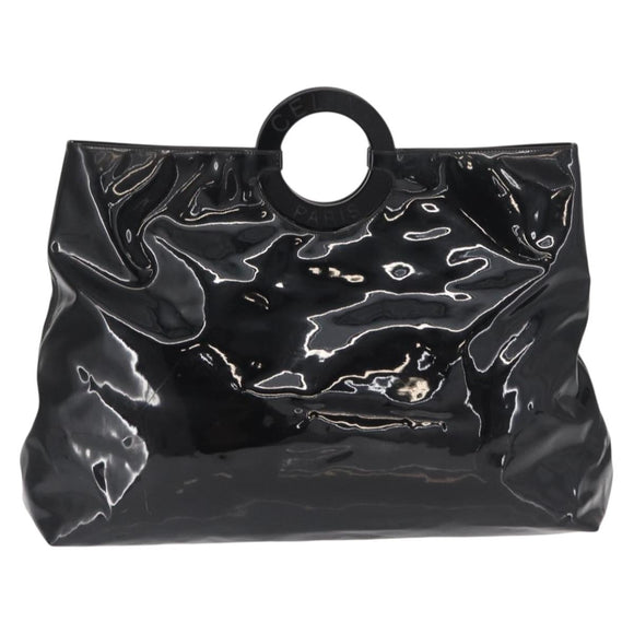 CELINE Circle Hand Bag Patent leather Black Silver Auth 164952