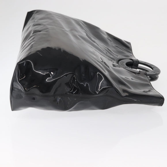 CELINE Circle Hand Bag Patent leather Black Silver Auth 164952