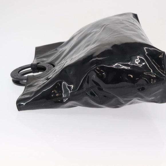 CELINE Circle Hand Bag Patent leather Black Silver Auth 164952