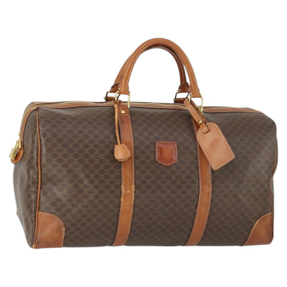 CELINE Macadam Canvas Boston Bag PVC Leather Brown Gold Auth 164958