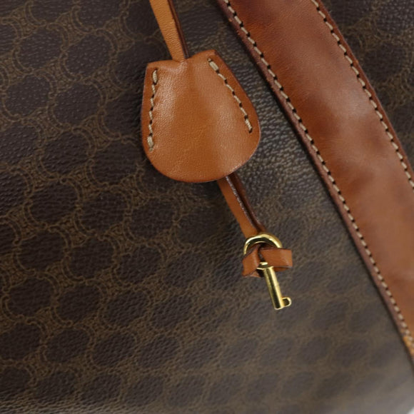 CELINE Macadam Canvas Boston Bag PVC Leather Brown Gold Auth 164958