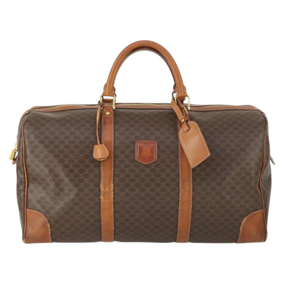 CELINE Macadam Canvas Boston Bag PVC Leather Brown Gold Auth 164958