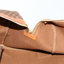CELINE Macadam Canvas Boston Bag PVC Leather Brown Gold Auth 164958-20