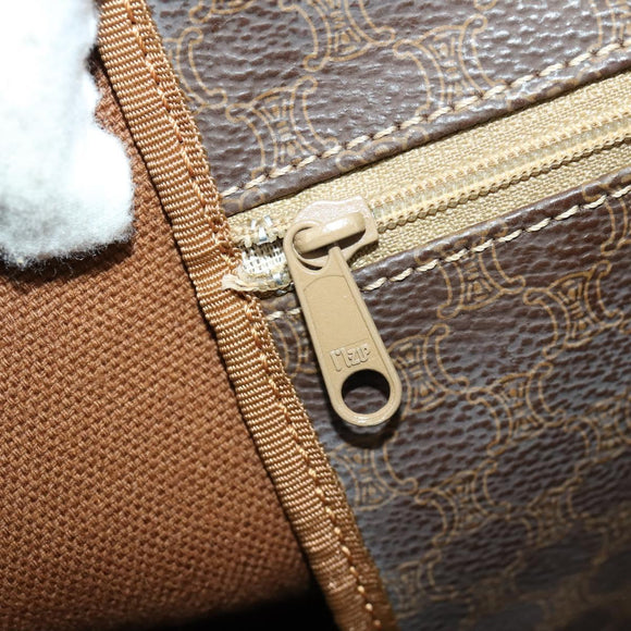 CELINE Macadam Canvas Boston Bag PVC Leather Brown Gold Auth 164958