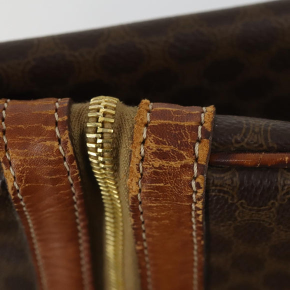 CELINE Macadam Canvas Boston Bag PVC Leather Brown Gold Auth 164958