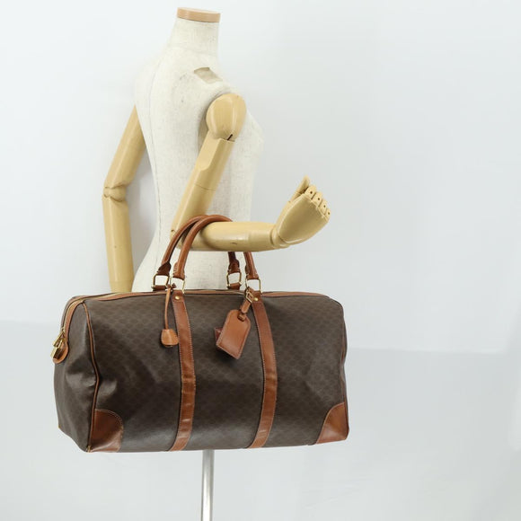 CELINE Macadam Canvas Boston Bag PVC Leather Brown Gold Auth 164958