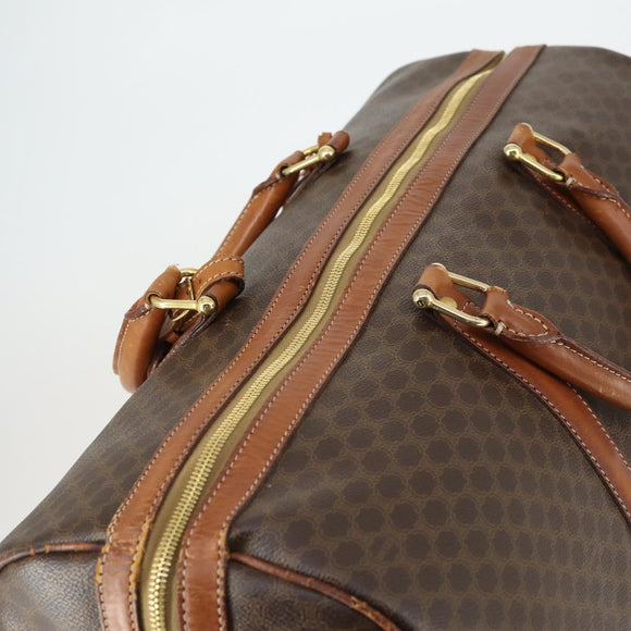 CELINE Macadam Canvas Boston Bag PVC Leather Brown Gold Auth 164958