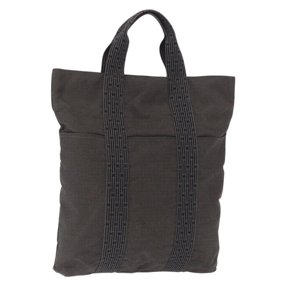 HERMES Her Line Kabas Tote Bag Canvas Gray Silver Auth 164959