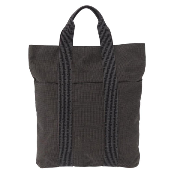 HERMES Her Line Kabas Tote Bag Canvas Gray Silver Auth 164959