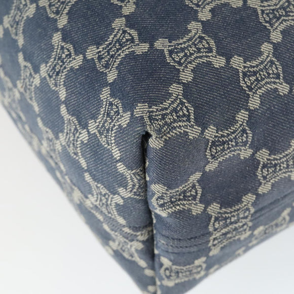 CELINE Paris Macadam Canvas Tote Bag Blue Gold Auth 164960V