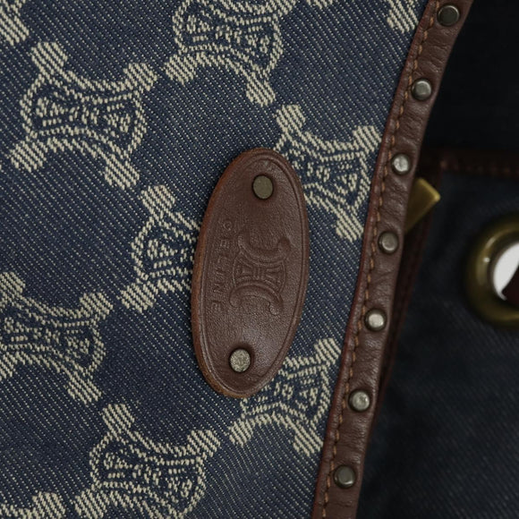 CELINE Paris Macadam Canvas Tote Bag Blue Gold Auth 164960V