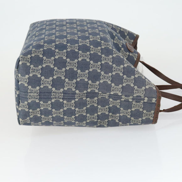 CELINE Paris Macadam Canvas Tote Bag Blue Gold Auth 164960V
