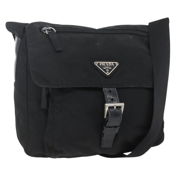 PRADA Shoulder Bag Nylon Black Silver Auth 164965