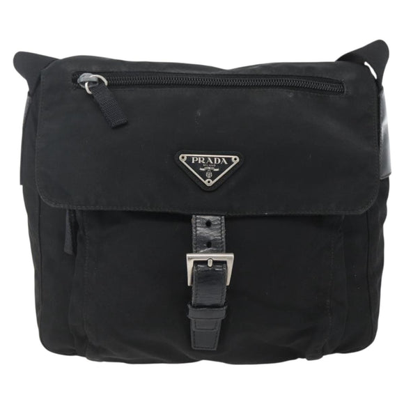 PRADA Shoulder Bag Nylon Black Silver Auth 164965