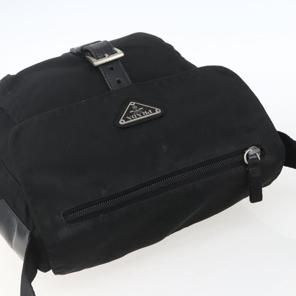 PRADA Shoulder Bag Nylon Black Silver Auth 164965