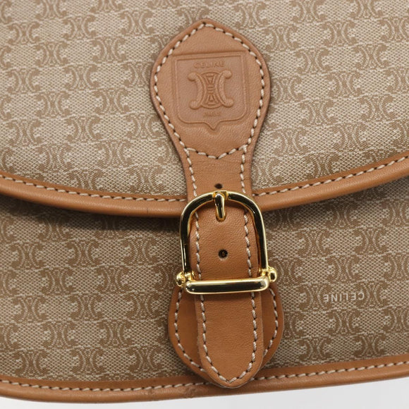 CELINE Macadam Canvas Shoulder Bag PVC Beige Gold Auth 164969V